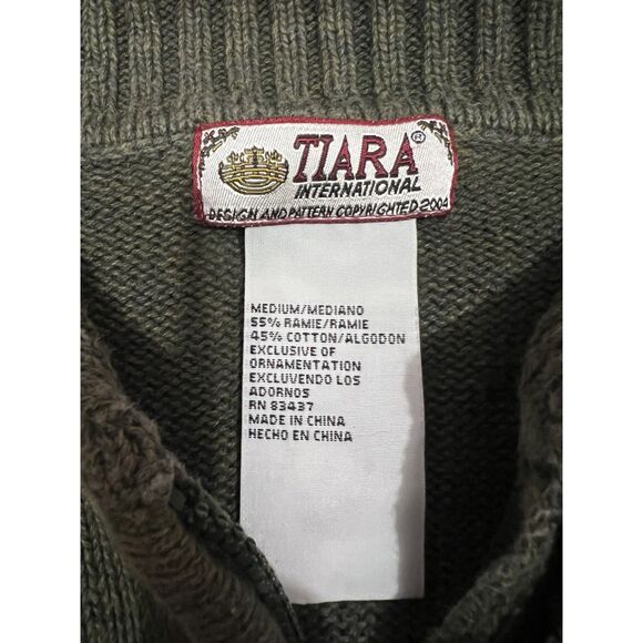 Fall Chicken Thanksgiving Flower Knit Vintage Green Granny Zip M Sweater RN83437 - Picture 6 of 6